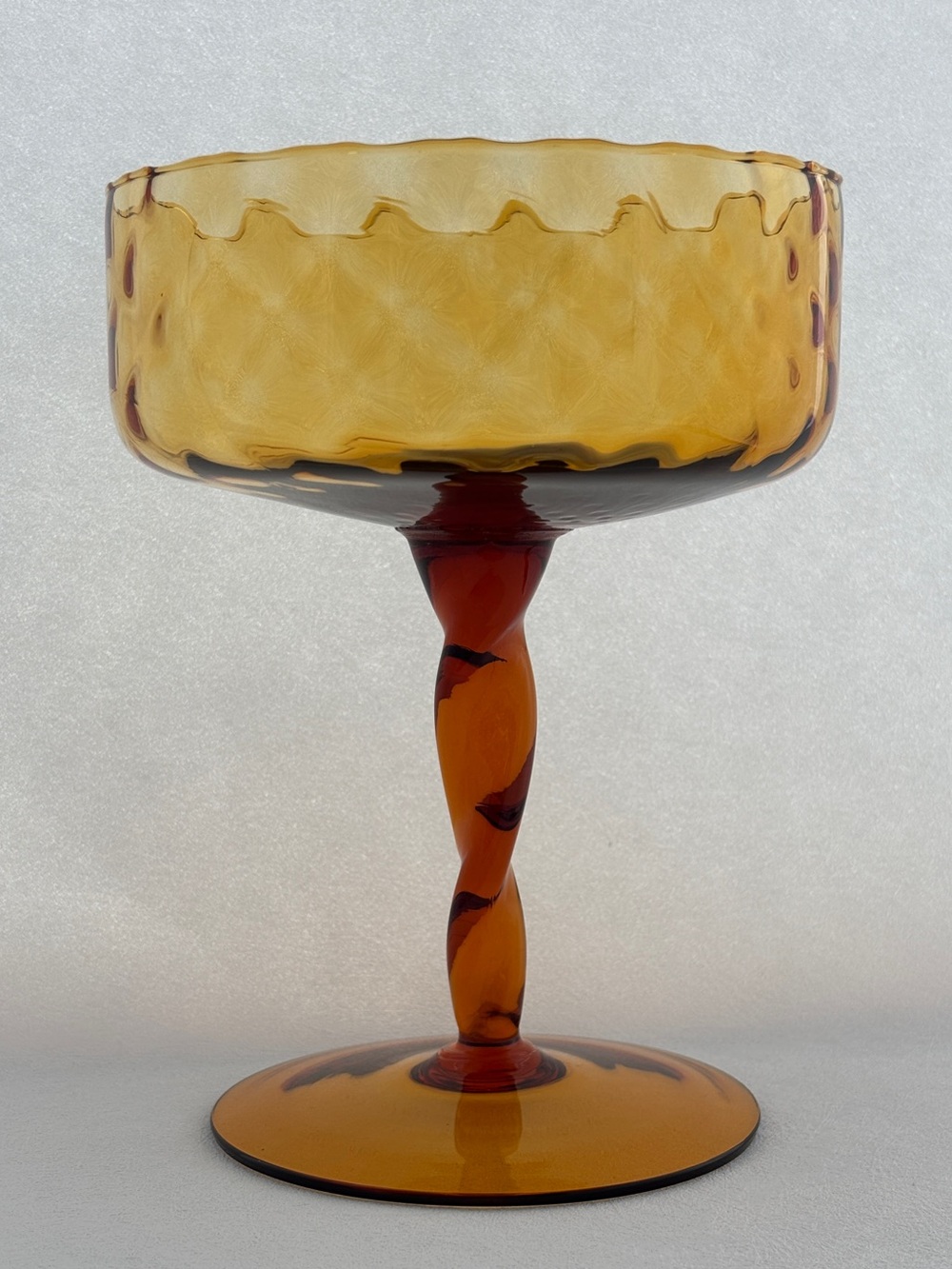 Vintage Amber Optic Empoli Glass Compote/Pedestal Dish With Twisted Stem